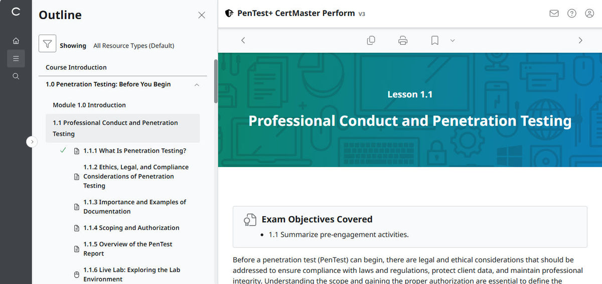 CompTIA PenTest+ CertMaster Perform  PT0-003 (V3) (12 Month Access )
